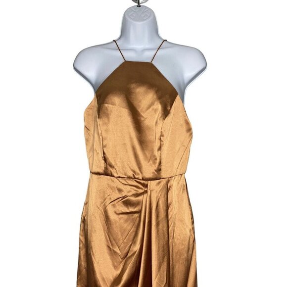 After Six Womens Bow Halter Neck Stretch Satin Gown Toffe Size 6R - Picture 3 of 9